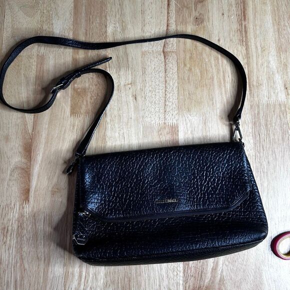 Bruno Magli Black Pebbled Leather Chain Purse Small Clasp Quality Old Money - Picture 1 of 13